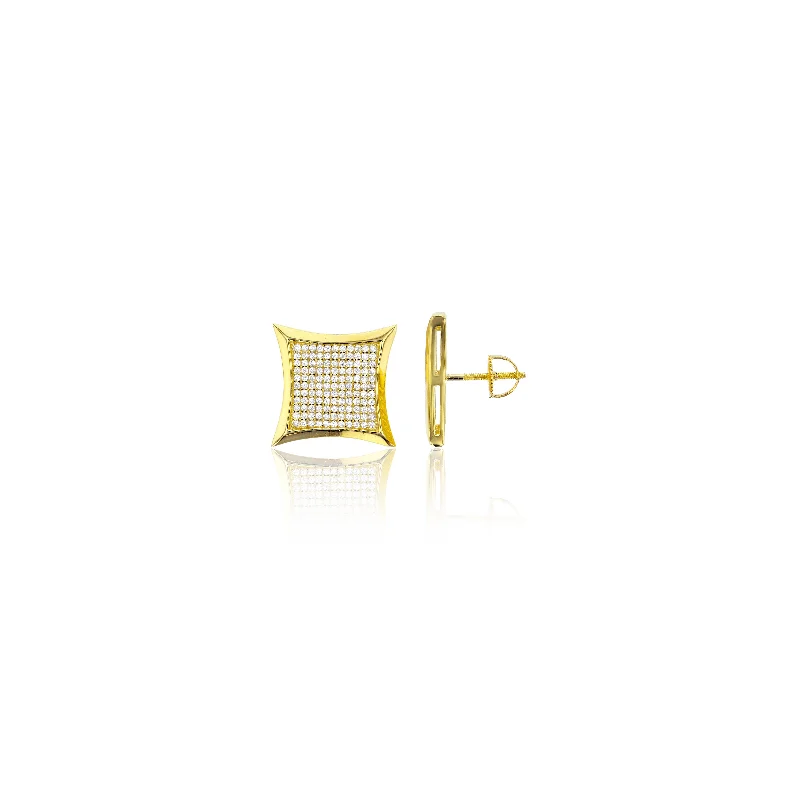 Elegant Teardrop Earrings For Casual Look-Yellow Micropave Square CZ Stud Earrings (Silver)