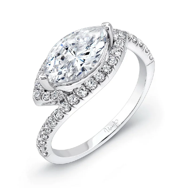 Classic Wedding Rings For Modern Brides-Uneek East-West Marquise Diamond Bypass Engagement Ring with Halo