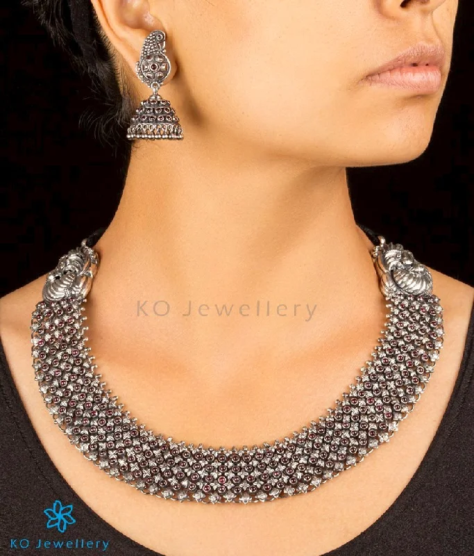 Trendy Pendant Necklace For Evening Parties-The Ahibhuj Antique Silver Peacock Necklace (Oxidised)