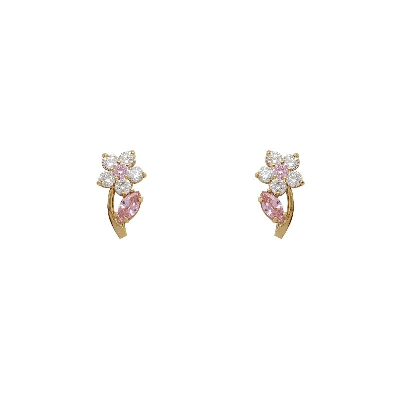 Vintage Gold Earrings For Bridesmaids-Pink Flower Stud Earrings (14K)