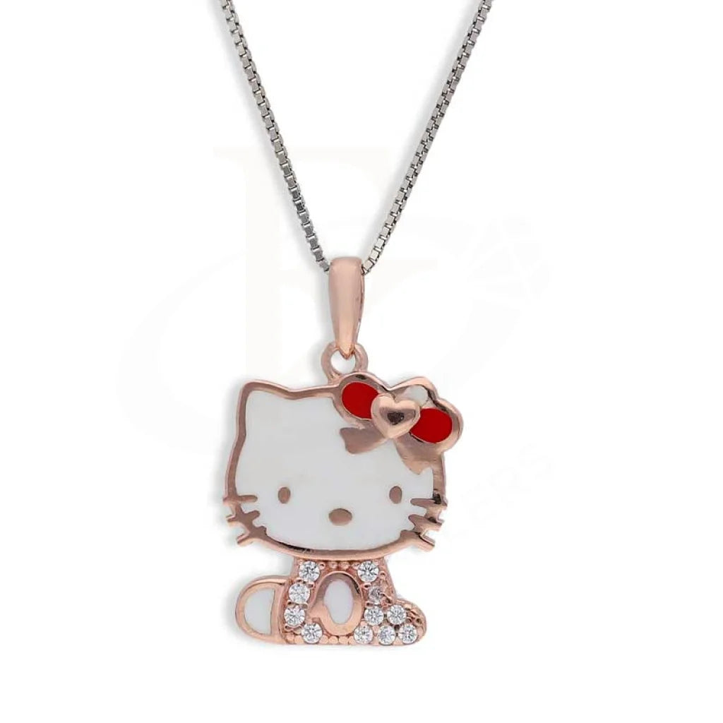 Handcrafted Gold Pendant Necklace For Weddings-Sterling Silver 925 Rose Gold Plated Necklace (Chain with Hello Kitty Pendant) - FKJNKLSL3002