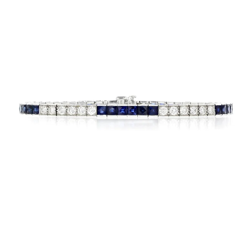 Minimalist Stainless Steel Bracelets-Art Deco Style Sapphire and Diamond Line Bracelet