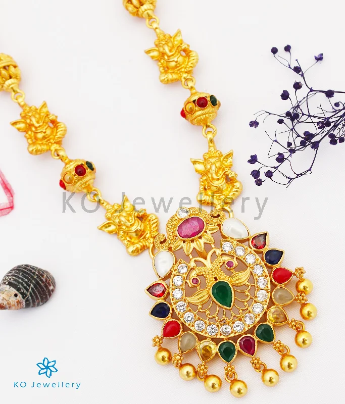 Handmade Beaded Necklace For Bohemian Style-The Atharva Silver Navratna Peacock Necklace