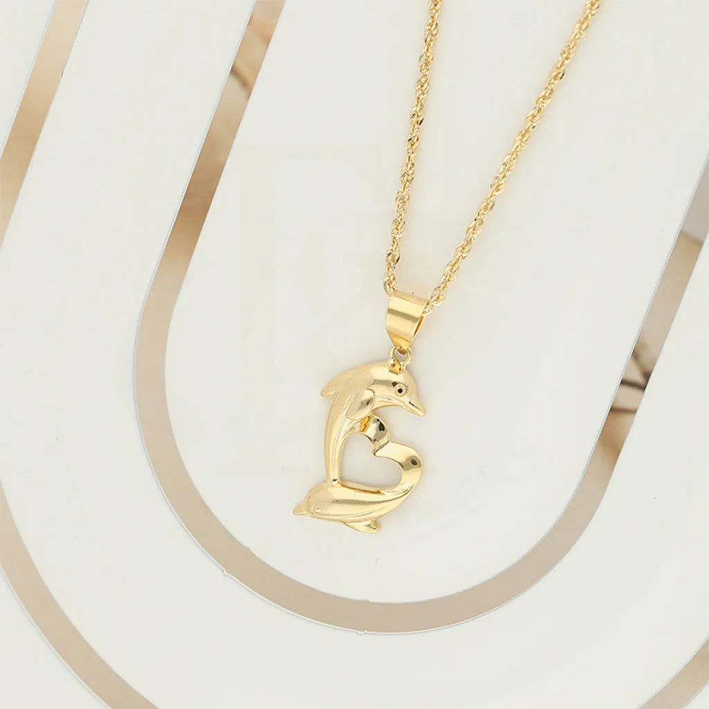 Unique Gold Necklace For Special Gifts-Gold Necklace (Chain With Dolphin Heart Pendant) 18KT - FKJNKL18K5105