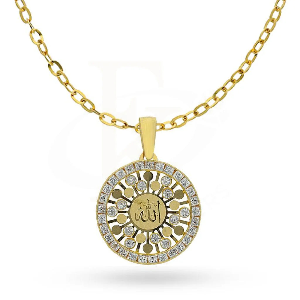 Sparkling Gemstone Necklace For Bridesmaids-Gold Round Shaped Allah Necklace 18KT - FKJNKL1990