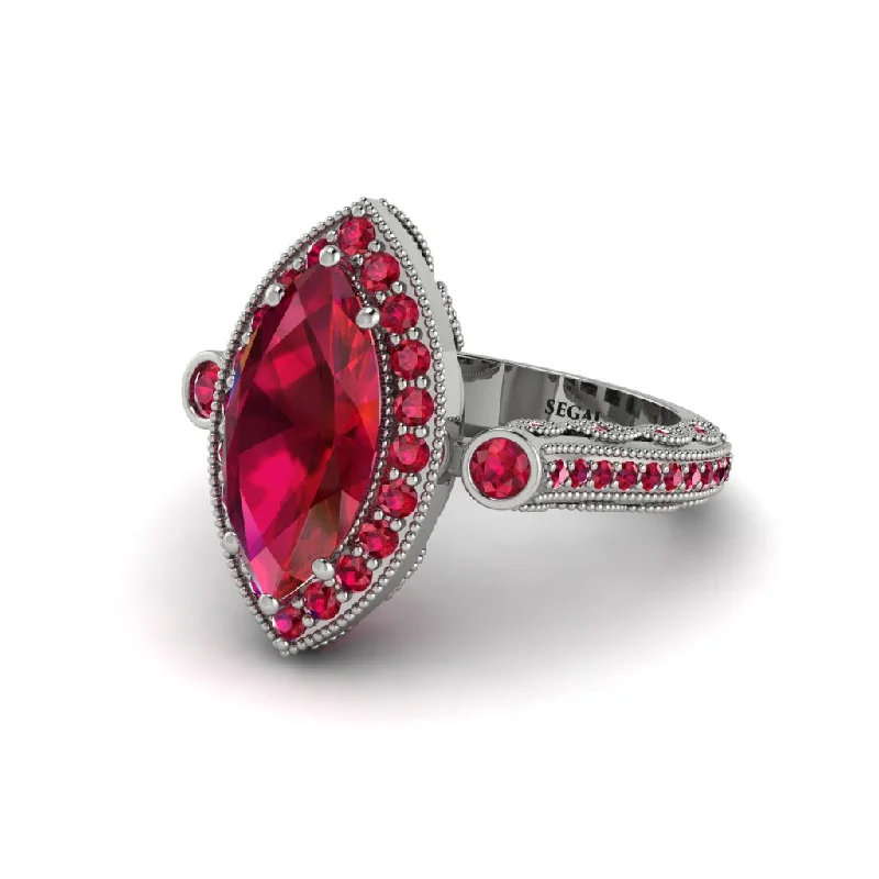 Unique Sapphire Rings For Wedding Day-Milgrain Halo Marquise Ruby Engagement Ring - Noreen No. 57