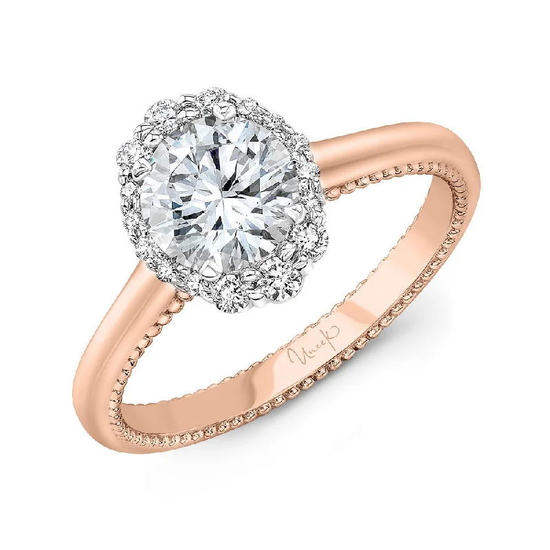 Classic Gold Rings For Engagement Day-Uneek Petals Collection Halo Round Engagement Ring