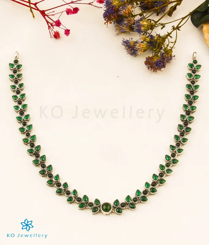 Classic Silver Necklace For Fashion Week-The Aroha Silver Kempu Necklace (Green/Oxidised)