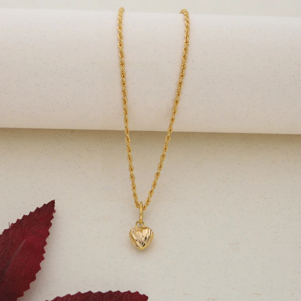 Handcrafted Gemstone Pendant Necklace For Bridesmaids-Gold Necklace (Chain With Gold Heart Shaped Pendant) 21KT -  FKJNKL21K7577