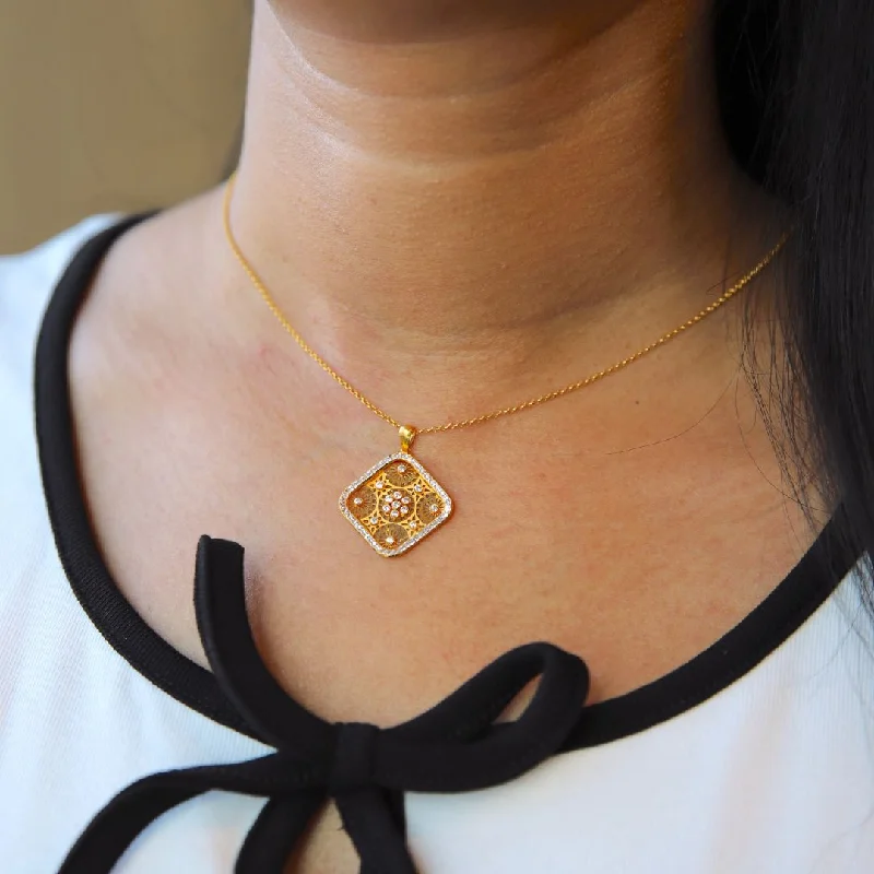 Custom Gemstone Necklace For Custom Gifts-Gold Necklace (Chain With Zircon Square Shaped Pendant) 21KT - FKJNKL21KM9946