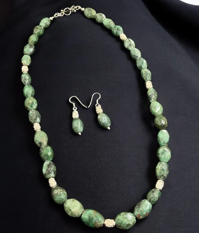 Custom Name Necklace For Bridesmaids-The Green Agate Silver Gemstone Necklace & Earrings