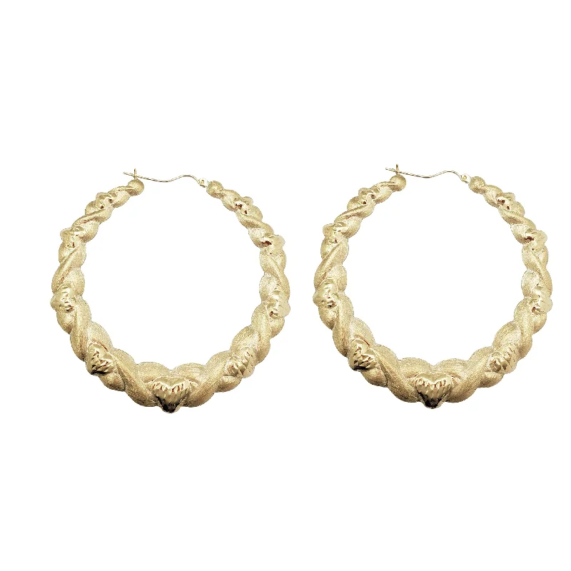 Simple Pearl Earrings For Casual Look-Florentine-Cut Heart & Criss Cross Hoop Earrings (10K)