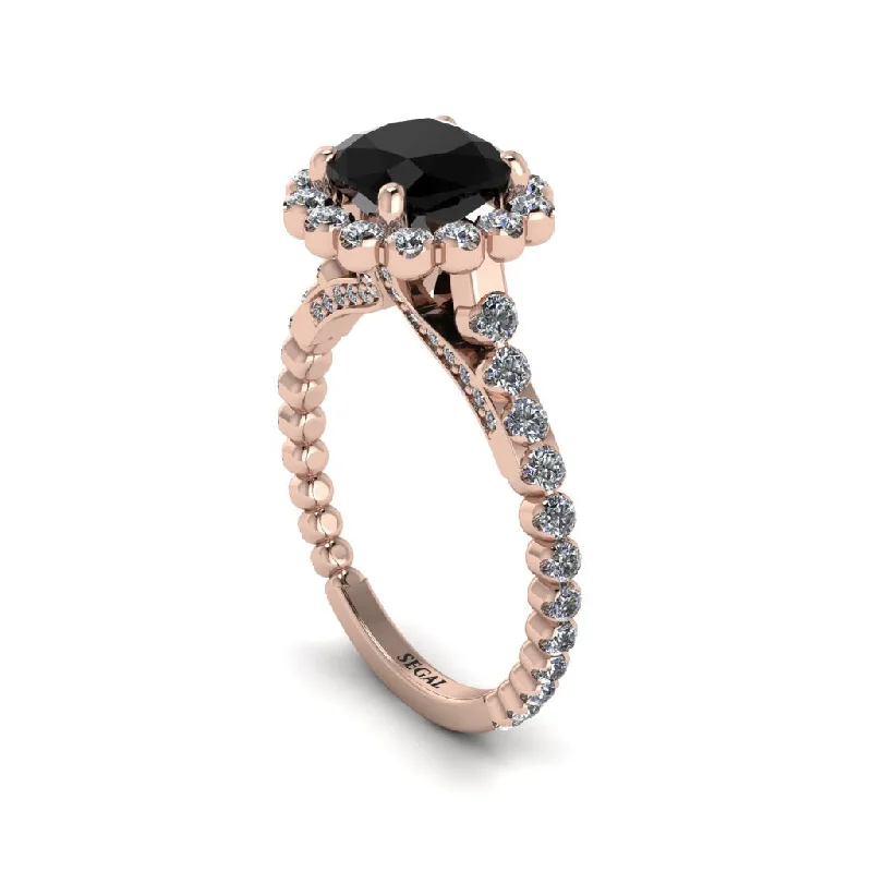 Simple Gold Wedding Bands For Bridesmaids-Modern Black Diamond Cushion Cut Engagement Ring - Uma No. 8