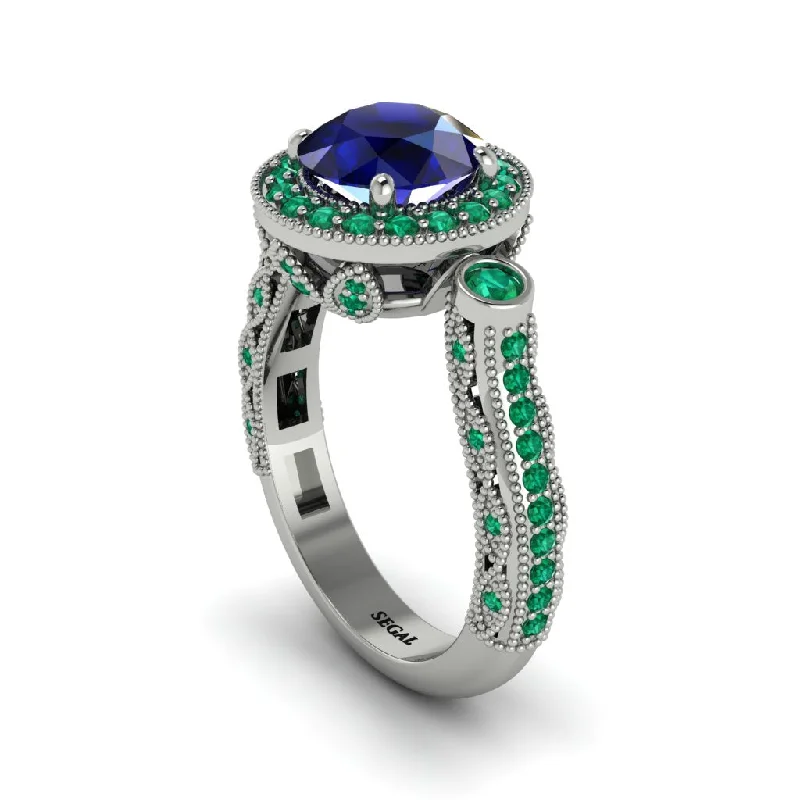 Simple Gemstone Rings For Timeless Style-Milgrain Halo Pave Sapphire Engagement Ring - Mabel No. 30