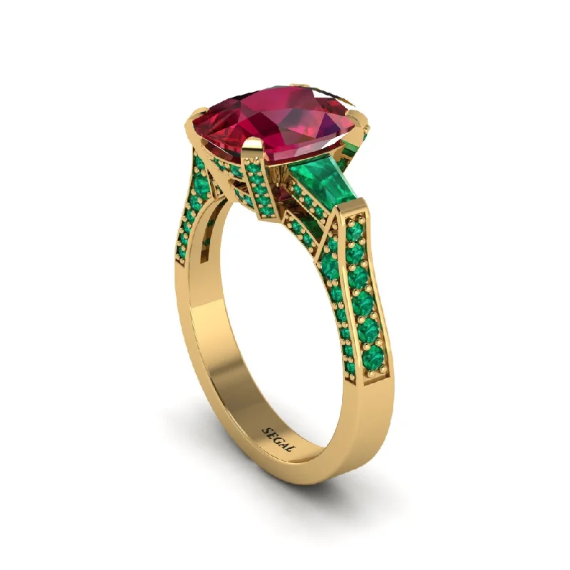 Classic Gold Wedding Rings For Engagement Day-Exclusive Handmade Ruby Geometrical Engagement Ring - Yolanda No. 25