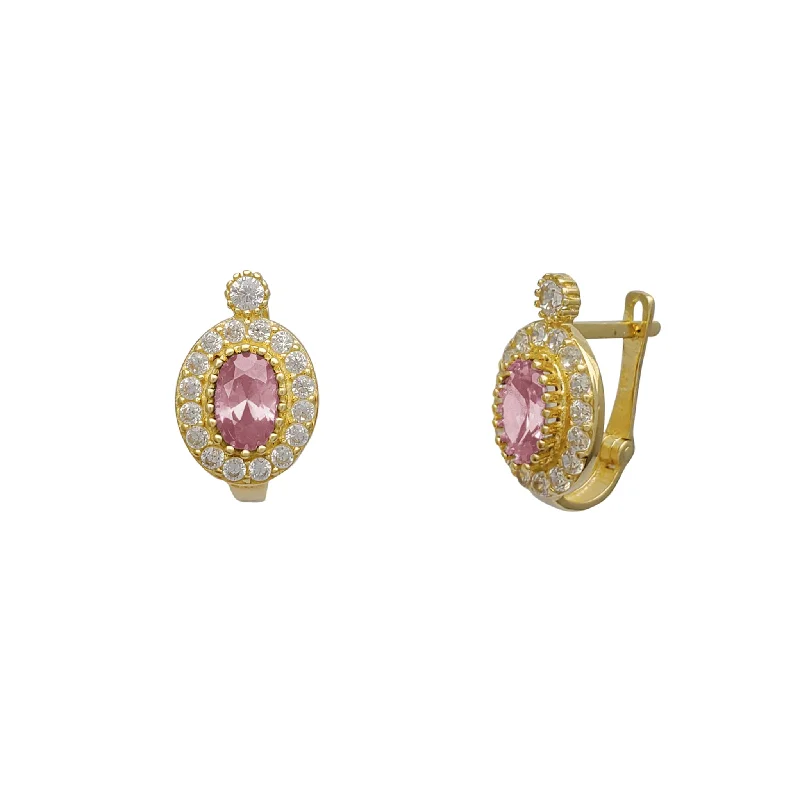 Luxury Earrings With Diamonds For Evening Wear-Zirconia Oval Birthstone Huggie Earrings (14K)