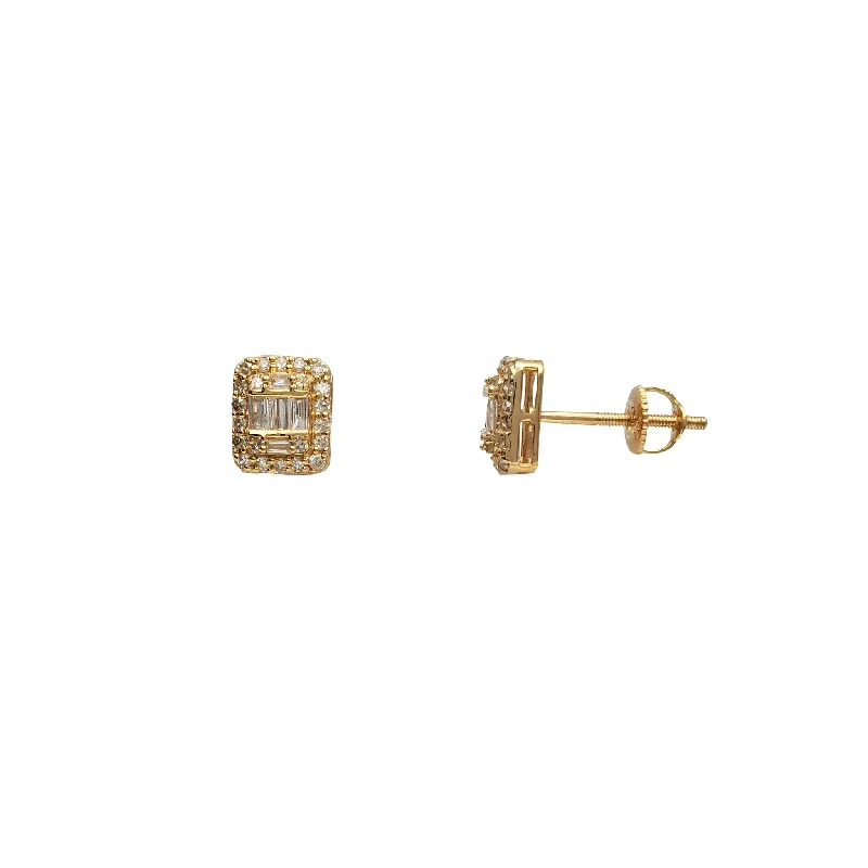 Minimalist Earrings With Colored Stones-Diamond Rectangle Round & Baguette Stud Earrings (14K)