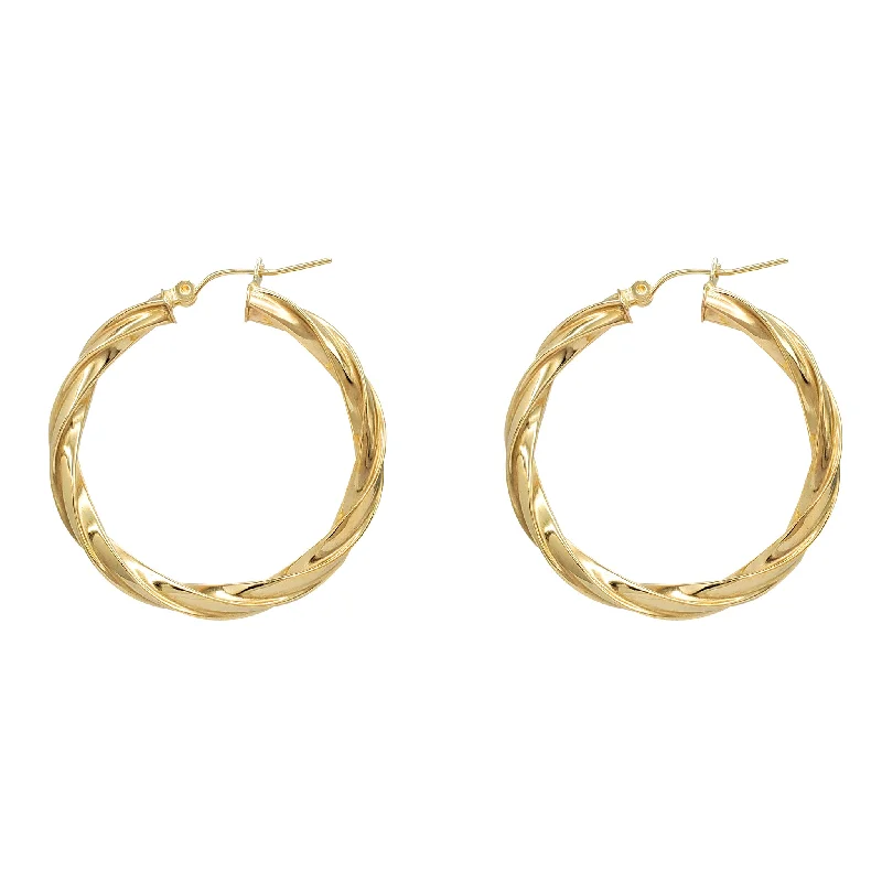 Trendy Hoop Earrings For Fashionable Look-Glossy Twist Hoop Earrings (10K)