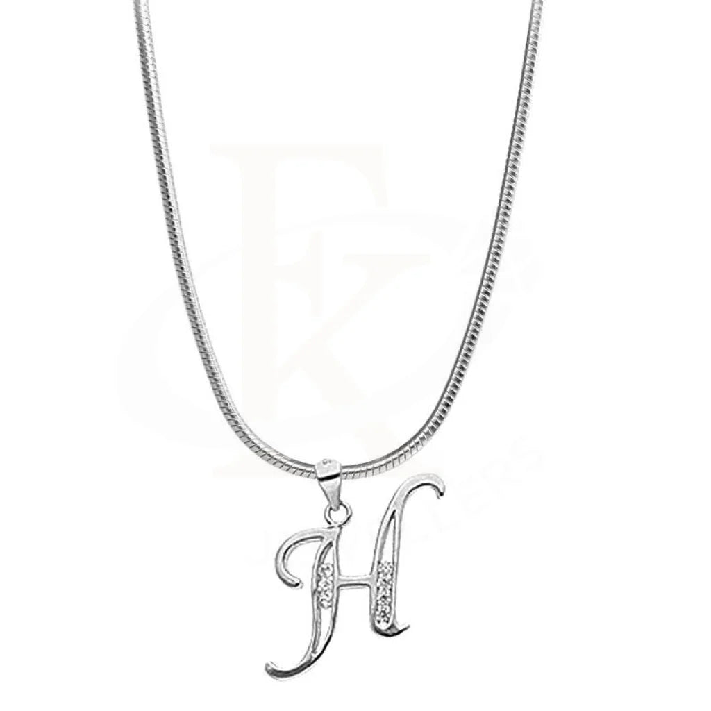 Classic Silver Necklace For Evening Wear-Sterling Silver 925 Necklace (Chain with Alphabet Pendant) - FKJNKLSL2003