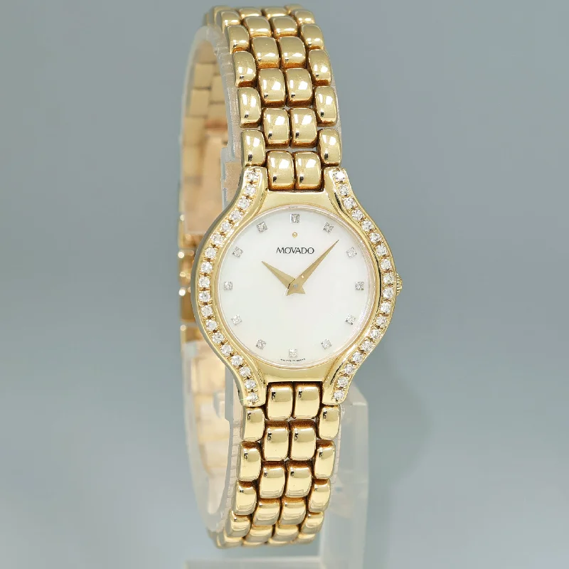 Women’s Designer Watches With Elegant Features-Movado 14k Solid Yellow Gold Diamond and Mother of Pearl Watch