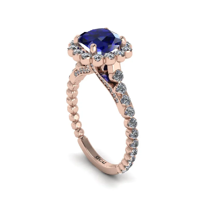 Sparkling Gold Wedding Rings For Bridesmaids-Modern Sapphire Cushion Cut Engagement Ring - Uma No. 14