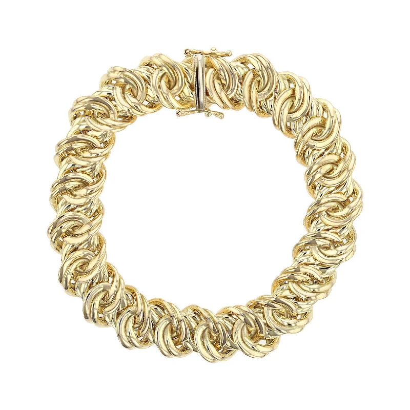 Handcrafted Gemstone Bracelets For Women-7-Inch 13mm 14K Yellow Gold Twisted Link Bracelet