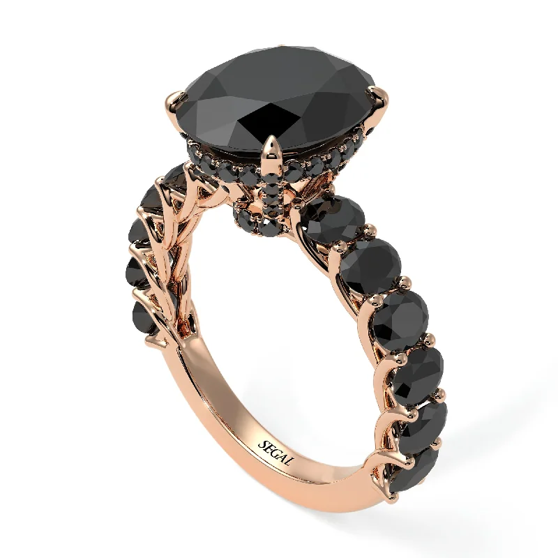 Unique Rose Gold Rings For Bridesmaids-4ct Oval Cut Black Diamond Engagement Ring - Xena No. 38