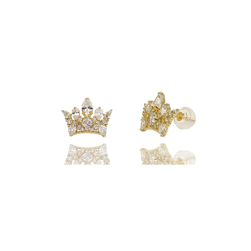 Colorful Earrings For Fashion Lovers-Queen Crown Pave CZ Stud Earrings (14K).