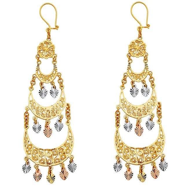 Personalized Earrings With Swarovski Crystals-Tricolor Diamond-cut Chandelier Earrings (14K)