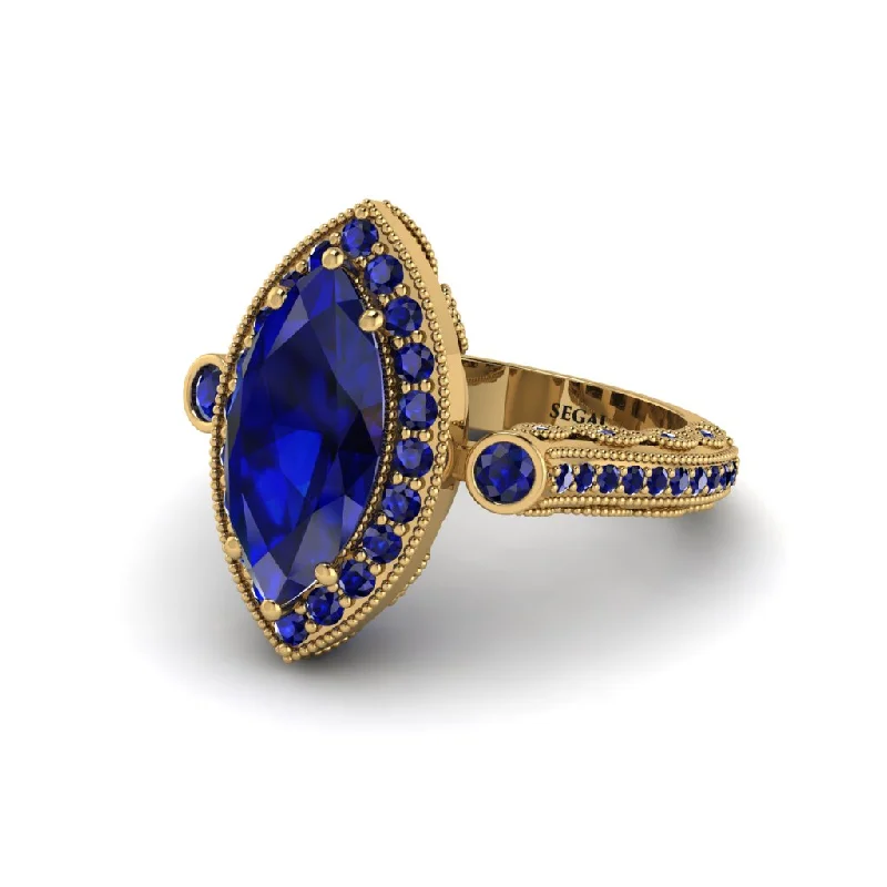 Trendy Men’s Wedding Rings For Special Occasions-Milgrain Halo Marquise Sapphire Engagement Ring - Noreen No. 73