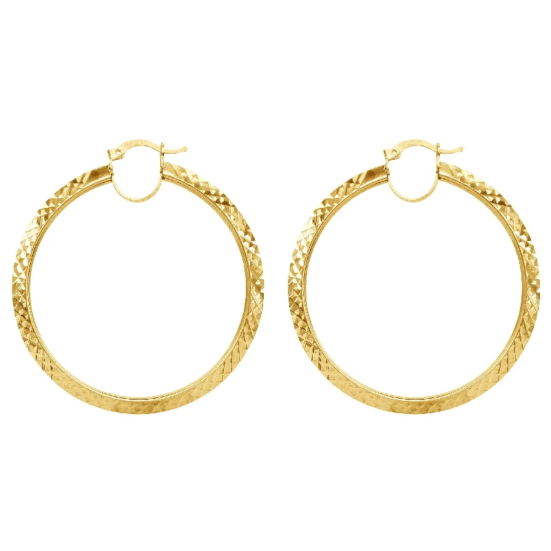 Simple Gold Drop Earrings For Day-to-Day Wear-Yellow Faceted-cuts Hoop Earrings (14K)