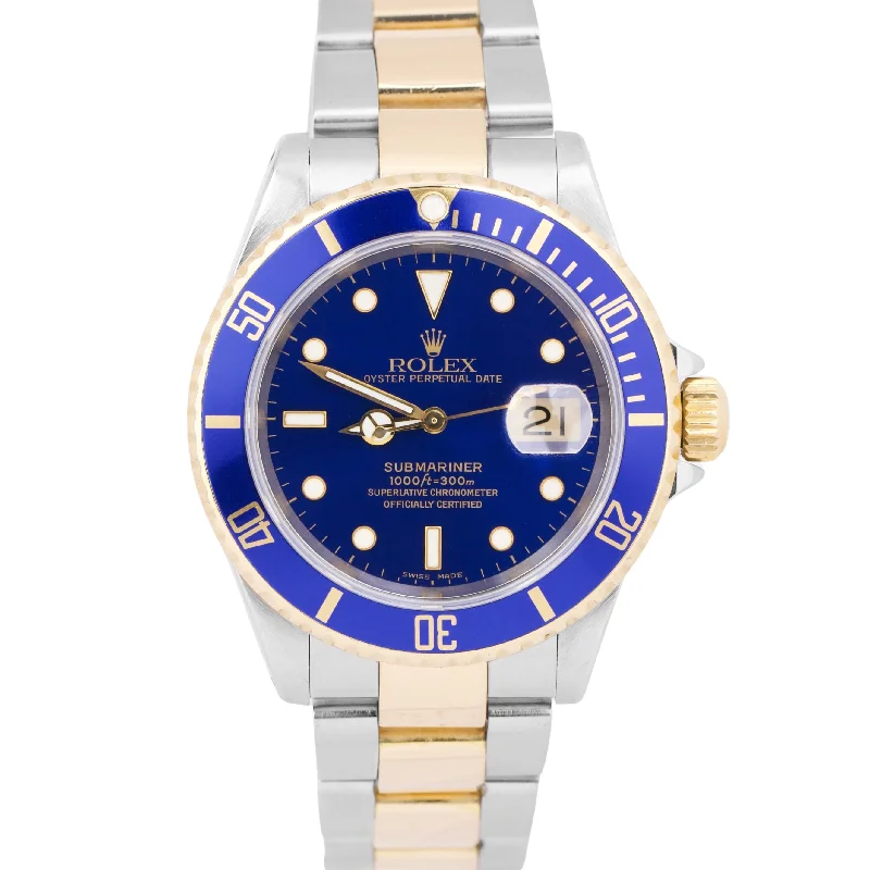 Customizable Watches For Gifts-Rolex Submariner Date 40mm Blue Two-Tone GOLD BUCKLE 18K Stainless Steel 16613