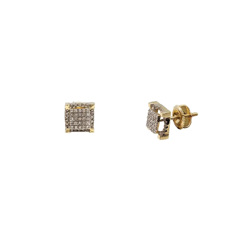 Vintage Gold Earrings For Bridesmaids-Diamond Iced-Out Concave Halo Square Stud Earrings (10K)