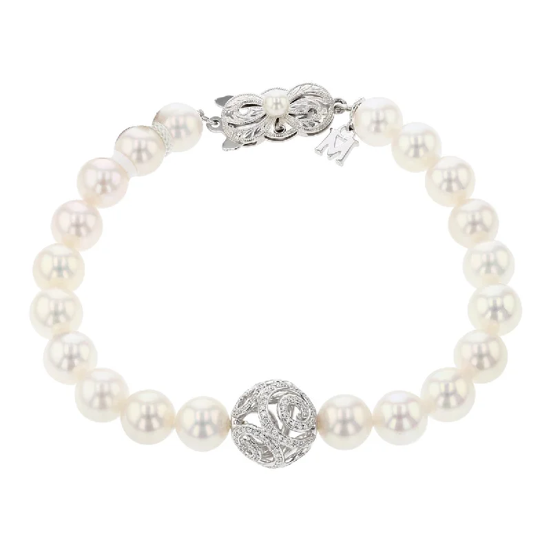 Men’s Simple Leather Bracelets-Akoya Pearl and Diamond Classic Embrace Bracelet