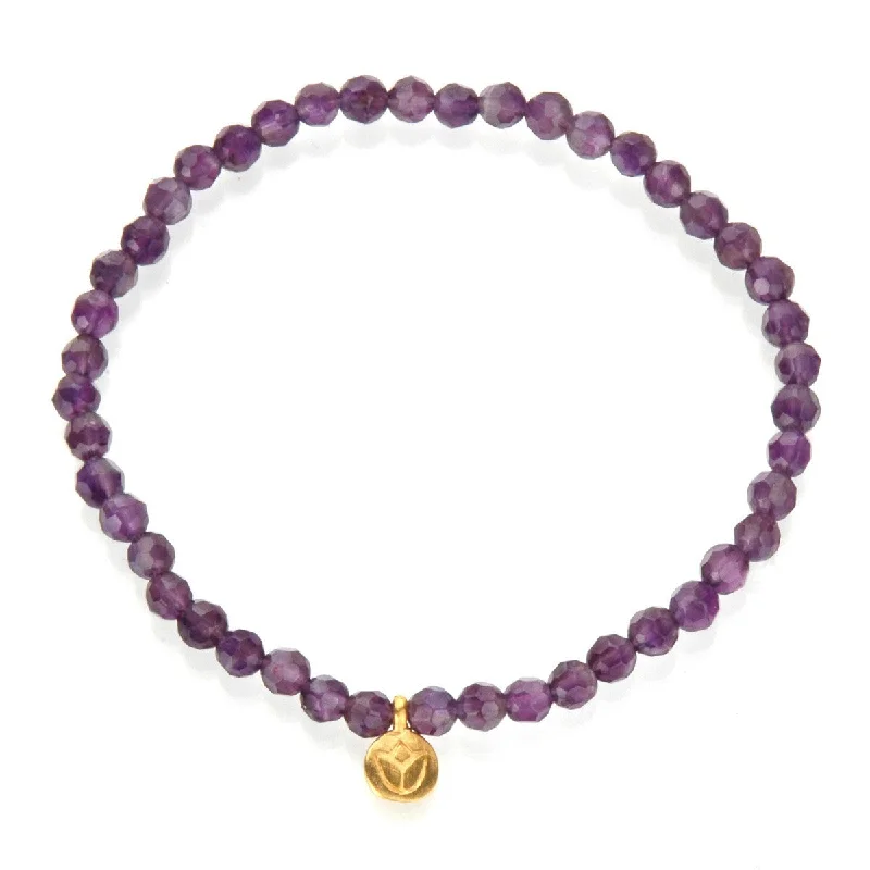 Handcrafted Silver Beaded Bracelets-Tranquility Lotus Amethyst Gemstone Bracelet