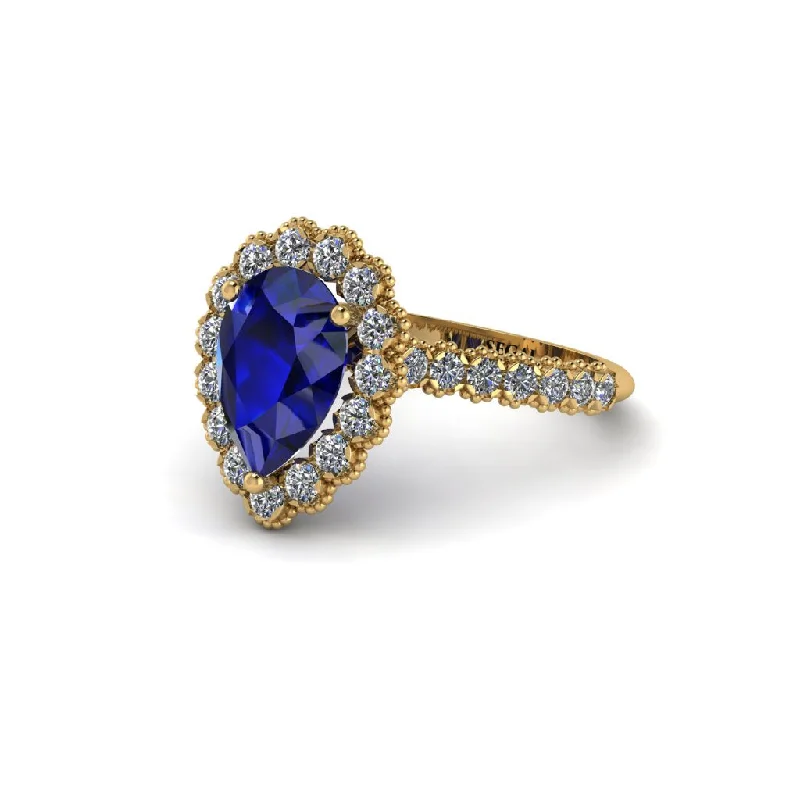 Elegant Gold Rings For Classic Brides-Halo Pear Sapphire Pave Engagement Ring - Ingrid No. 13