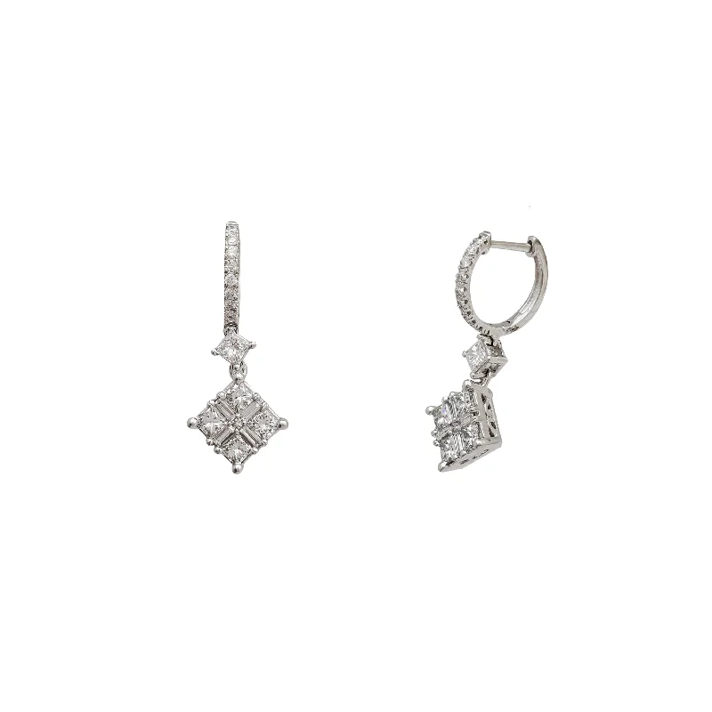 Chunky Earrings For Bold Look-Diamond Princess-cut Dangling Huggie Earrings (14K)