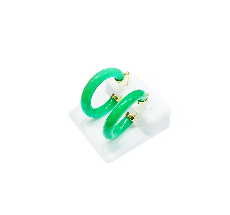 Trendy Silver Earrings For Casual Wear-Jade Hoop Earrings (14K)