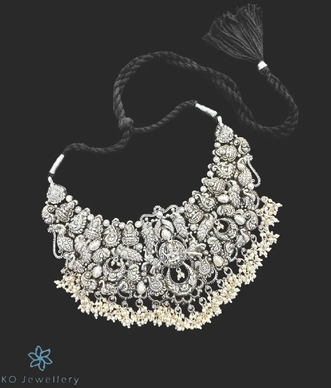 Handmade Beaded Necklace For Bohemian Style-The Sadhika Silver Lakshmi  Necklace (Oxidised)