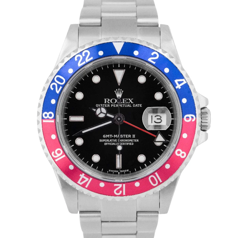 Waterproof Sports Watches For Women-MINT Rolex GMT-Master II PEPSI NO-HOLES 40mm Pepsi Blue Red Steel 16710 Watch