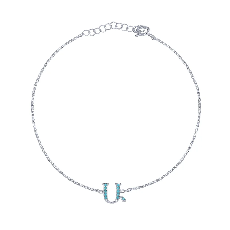 Women’s Fashionable Bangles And Bracelets-Armenian Initial Bracelet Silver w/ Turquoise Stones