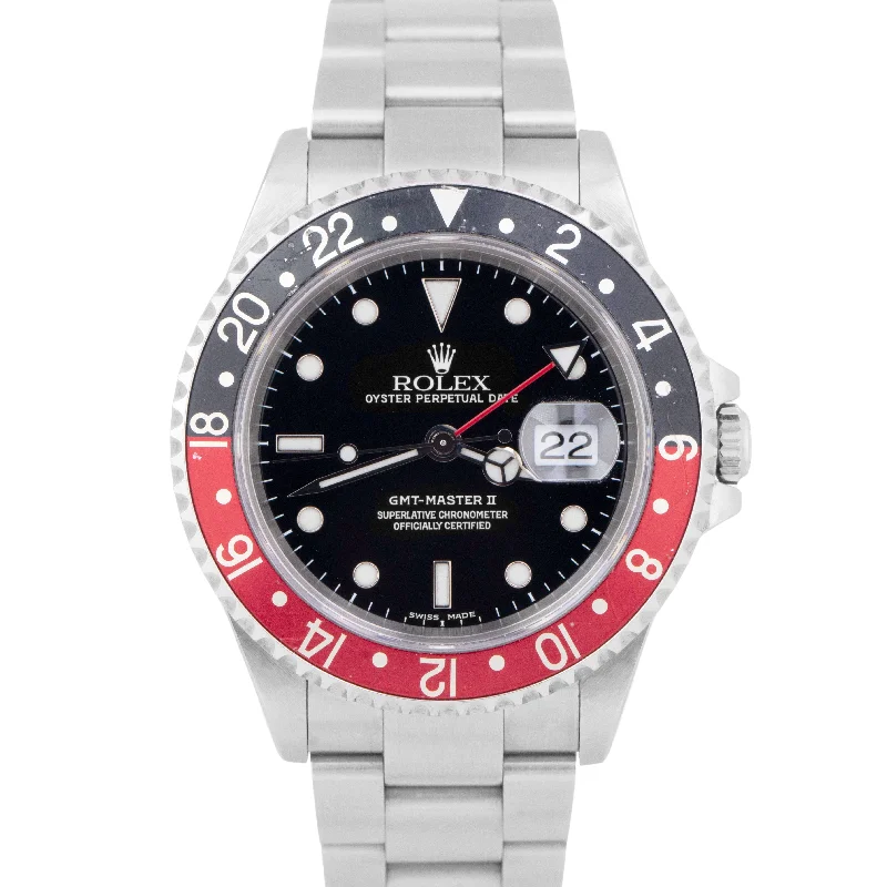 Automatic Watches For Watch Collectors-UNPOLISHED Rolex GMT-Master II COKE Oyster Stainless Black Red Watch 16710