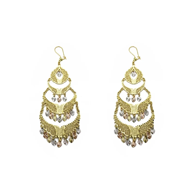 Boho Chic Earrings For Fashion-Blooming Hearts Chandelier Earrings (14K)