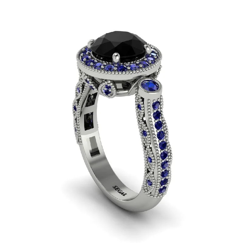 Sparkling Diamond Rings For Special Occasions-Milgrain Halo Pave Black Diamond Engagement Ring - Mabel No. 69