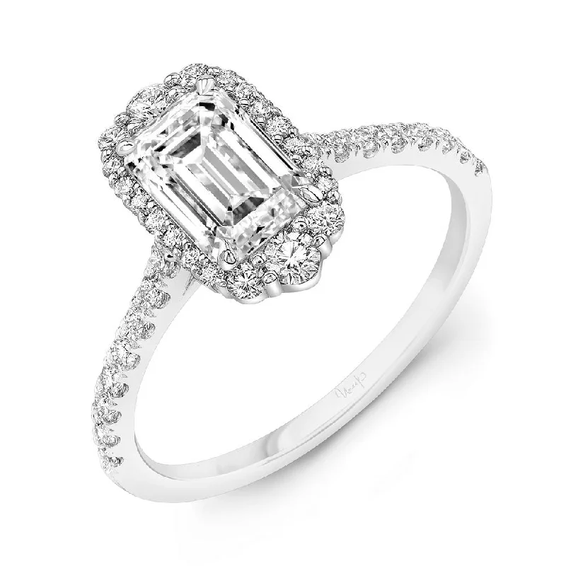 Custom Diamond Wedding Bands For Bridesmaids-Uneek Petals Collection Halo Emerald Cut Engagement Ring