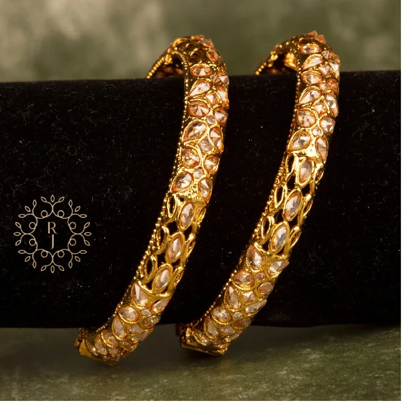 Classic Custom Gold Wedding Bangles For Fashion Brides-Raddhi Jewels Designer Premium Quality Rajwadi Gold Plated Brass Openable Kada/Bangles Set