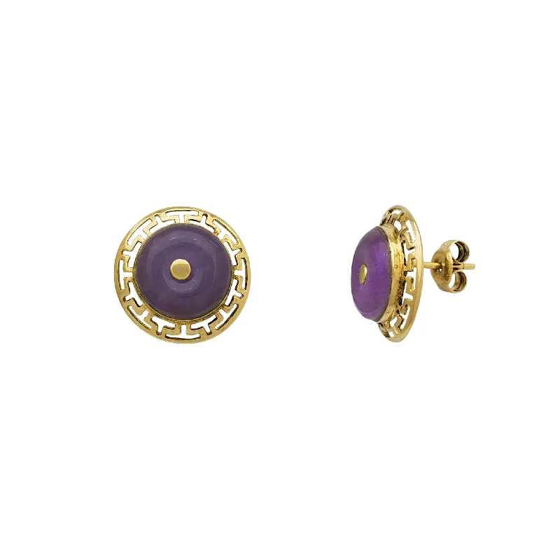 Crystal Stud Earrings For Elegant Look-Greek-key Purple Jade Stud Earrings (14K)