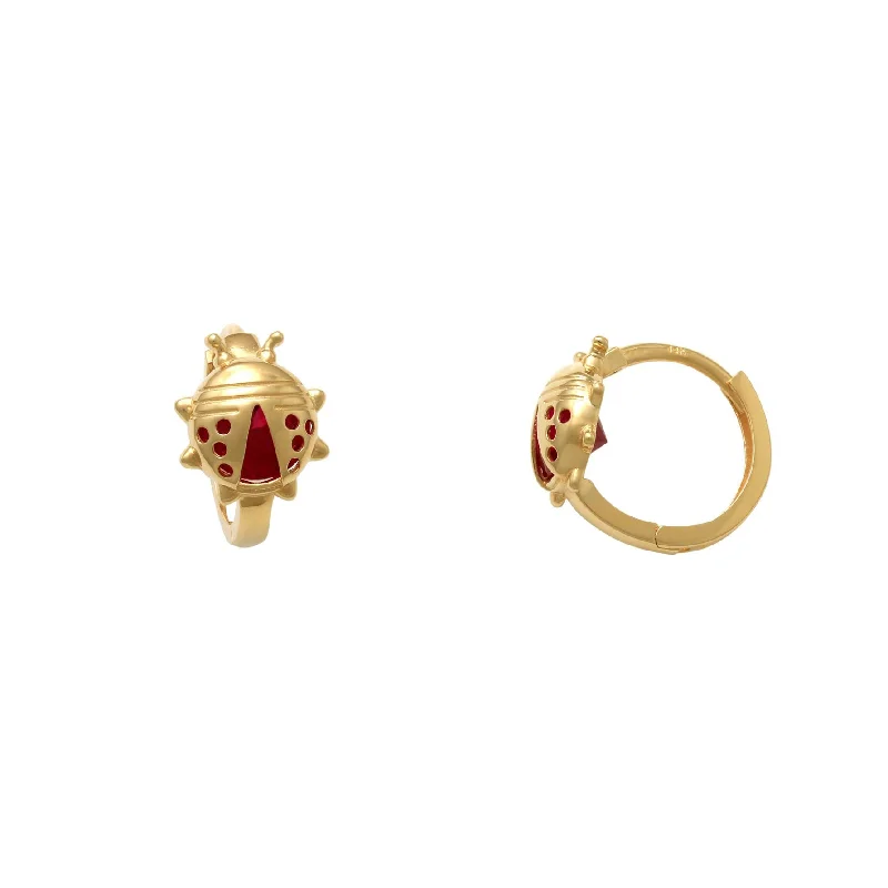 Dainty Earrings For Women With Minimalist Style-Zirconia Ladybug Huggie Earrings (14K)